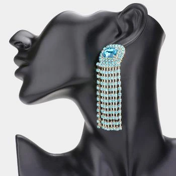 FASHNZFAB | Emerald Cut Stone Accented Rhinestone Fringe Dangle Evening Earrings - Aqua,商家Premium Outlets,价格¥177