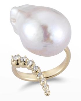 商品Curved Baroque Pearl & Diamond Ring in 14K Gold图片