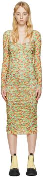ganni floral pleated shirtdress, Ganni | Green Floral Midi Dress商品图片 额外8.5折, 额外八五折