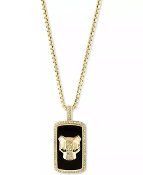 Effy | EFFY® Men's Onyx, Diamond (1/5 ct. t.w.), & Tsavorite Accent Panther Head Dog Tag 22" Pendant Necklace in 14k Gold,商家Macy's,价格¥50096