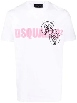 推荐Dsquared2 Doodle Logo Face Cotton T-shirt in White商品