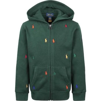推荐Polo pony fleece zip up green hoodie with kangaroo pockets商品