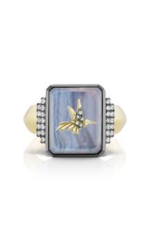 商品Sorellina | Sorellina - Women's Hummingbird 18K Yellow Gold Agate; Diamond Signet Ring - Blue - US 4.5 - Moda Operandi - Gifts For Her,商家Moda Operandi,价格¥22181图片