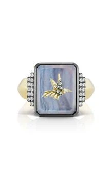 Sorellina | Sorellina - Hummingbird 18K Yellow Gold Agate; Diamond Signet Ring - Blue - US 4.5 - Moda Operandi - Gifts For Her,商家Fashion US,价格¥23278
