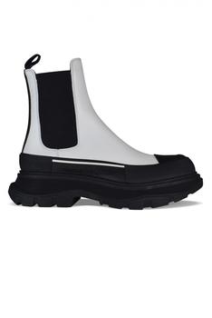 推荐Women's Luxury Ankle Boots   Alexander Mc Queen Tread Slick White And Black Leather Ankle Boots商品