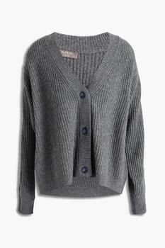 N.PEAL | Bead-embellished mélange ribbed cashmere cardigan商品图片,7折