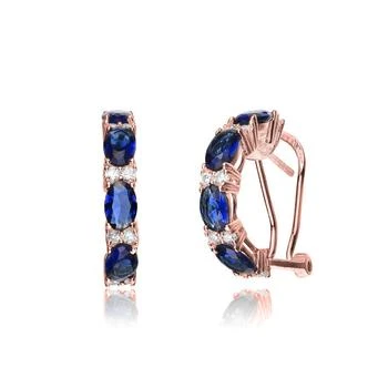 Genevive | 18k Rose Gold Plated with Emerald & DIamond Cubic Zirconia Half Hoop Earrings in Sterling Silver,商家Premium Outlets,价格¥597