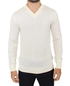 推荐ERMANNO SCERVINO Men Off  Wool Blend V-neck Pullover Sweater商品