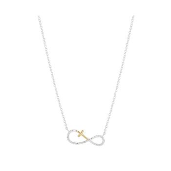 商品14K Gold Flash Plated Cubic Zirconia Cross Infinity Pendant Necklace图片