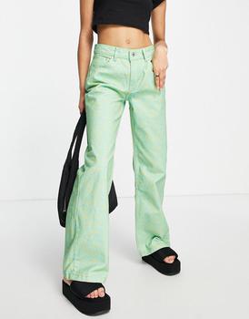product The Ragged Priest wide leg dad jeans in green paisley print image