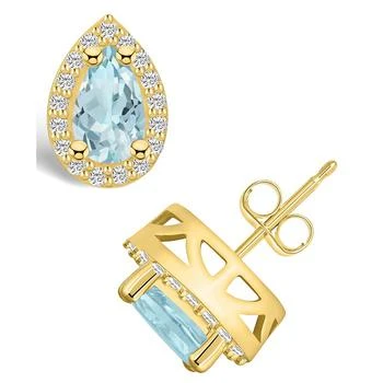 Macy's | Aquamarine (1-3/8 ct. t.w.) and Diamond (1/3 ct. t.w.) Halo Stud Earrings in 14K Yellow Gold,商家Macy's,价格¥18482