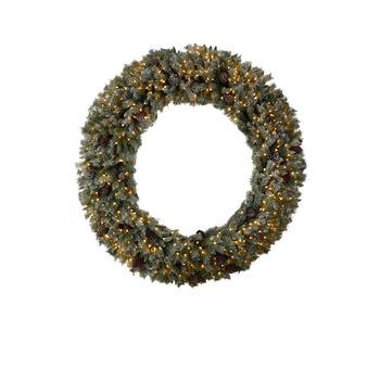 NEARLY NATURAL, NEARLY NATURAL | Giant Flocked Christmas Artificial Wreath with Pinecones, 600 Clear LED Lights and 1000 Bendable Branches, 6'商品图片 