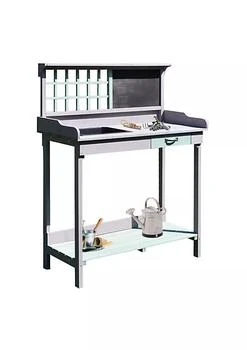 Outsunny | 36.25" x 16" Raised Outdoor Wooden Potting Bench Table with Built in Sink Shelf Storage and Ergonomic Design,商家Belk,价格¥1005