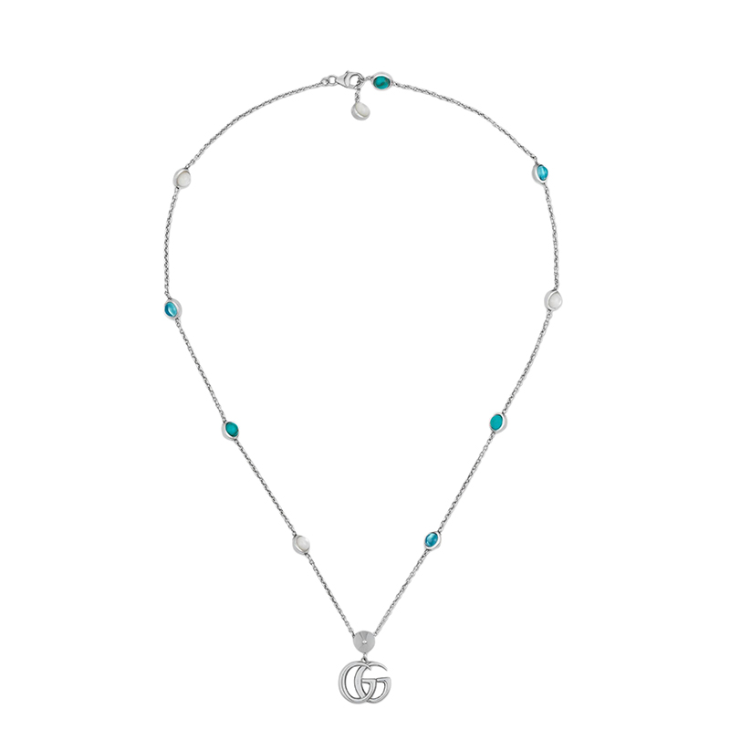 美帕正品, Gucci | GUCCI/古驰 经典925银双G白色珍珠母贝绿松石蓝色托帕石点缀复古项链‎商品图片 额外9.5折, 包邮包税, 额外九五折