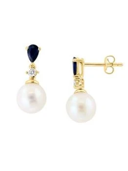 Effy | 14K Yellow Gold, 8MM Freshwater Pearl & Multi Stone Drop Earrings 3折×额外9折, 独家减免邮费, 额外九折