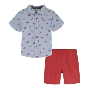 KIDS HEADQUARTERS | Little Boys Short Sleeve Printed Oxford Shirt and Twill Shorts, 2 Piece Set 4折
