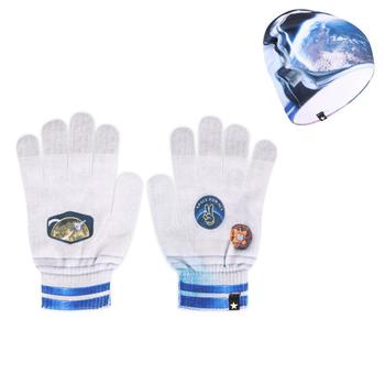 商品Space print beanie and gloves set in blue and white图片