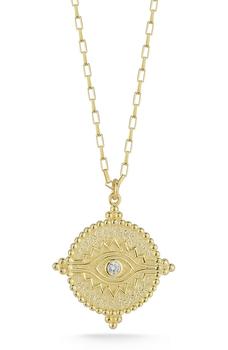 商品14K Gold Vermeil CZ Evil Eye Pendant Necklace图片