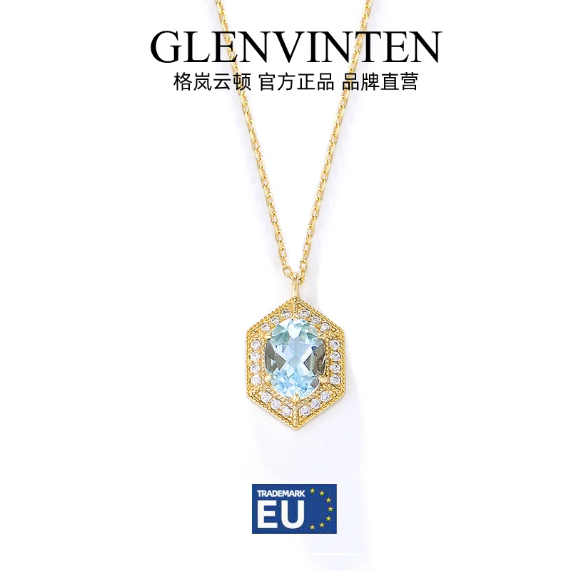 GLENVINTEN | 2023年夏季新款欧美ins简约几何复古天然天空蓝托帕石纯银项链女小众设计感轻奢 5.5折, 包邮包税