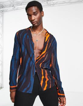 ASOS | ASOS DESIGN deep revere shirt in multi colour zebra print商品图片,