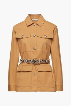 maje外套, Maje | Belted bead-embellished cotton-blend gabardine jacket商品图片 4折