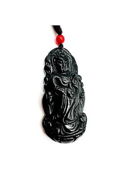 商品Men's Guanyin The Goddess of Mercy Natural Jade Pendant with Adjustable String Necklace图片