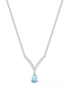 Macy's | Santa Maria Aquamarine (3/8 ct. t.w.) & Diamond (1/6 ct. t.w.) V 17" Pendant Necklace in 14k White Gold,商家Macy's,价格¥3795