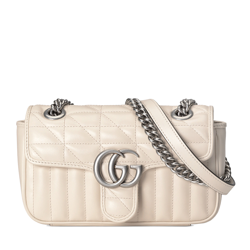 古驰链条包, Gucci | GUCCI/古驰 GG Marmont系列 女士迷你白色绗缝皮革复古银饰双G翻盖斜挎单肩链条包446744UM8AN9022商品图片 8折×额外9.5折, 包邮包税, 额外九五折