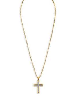 Esquire Men's Jewelry | Goldtone Stainless Steel & Diamond Cross Pendant Necklace商品图片,4.8折