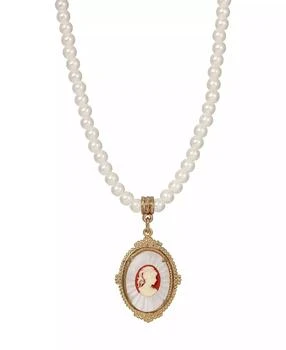 2028 | Acrylic Imitation Pearl Glass Cameo Pendant Necklace,商家Macy's,价格¥270