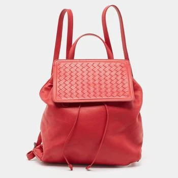 推荐Bottega Veneta Red Leather Intrecciato Flap Drawstring Backpack商品