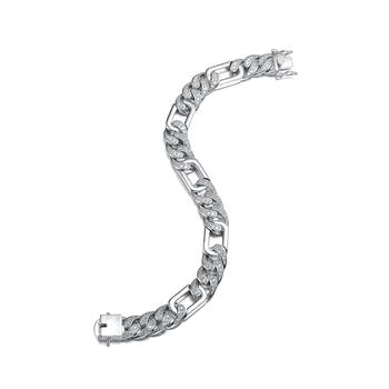商品Genevive | Men's Sterling Silver White Gold Plated with Iced Out Cubic Zirconia Oblong Curb Chain Bracelet,商家Macy's,价格¥1471图片
