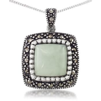 商品Macy's | Jade (11 x 11mm) & Marcasite Square Pendant on 18" Chain in Sterling Silver,商家Macy's,价格¥537图片