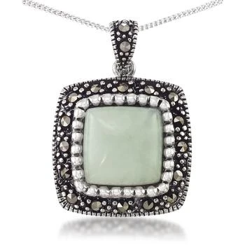 Jade (11 x 11mm) & Marcasite Square Pendant on 18" Chain in Sterling Silver