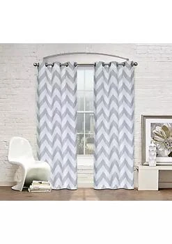 Kate Aurora | Kate Aurora Living Silver & White Metallic Chevron Grommet Curtains - 56 in. W x 84 in. L,商家Belk,价格¥195