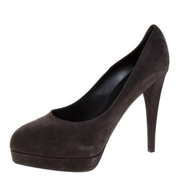 ysl高跟鞋评价, [二手商品] Yves Saint Laurent | Saint Laurent Paris Dark Grey Suede Leather Platform Pumps 40.5商品图片 3.1折