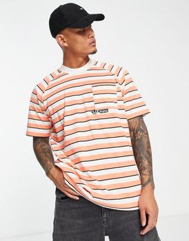 推荐adidas Originals striped pocket t-shirt in orange and white商品