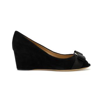 推荐SALVATORE FERRAGAMO 女士黑色绒面革坡跟高跟鞋 0539743商品
