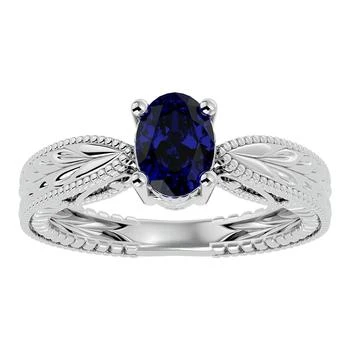 1 1/2 Carat Oval Shape Sapphire Ring With Tapered Etched Band In 14 Karat White Gold