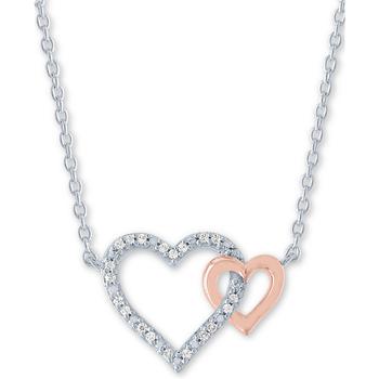 Macy's | Diamond Accent Double Heart 18" Pendant Necklace in Sterling Silver & 14k Rose Gold-Plate商品图片,6.5折×额外8折, 独家减免邮费, 额外八折