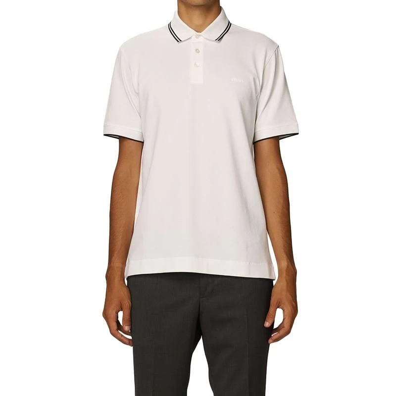 Zegna | 杰尼亚 男士白色棉质衣领条纹设计短袖Polo衫 ,商家VPF,价格¥921