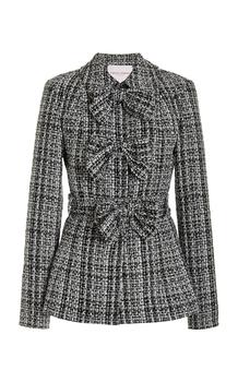 推荐Carolina Herrera - Women's Bow-Detailed Pleated Cotton-Blend Jacket - Plaid - US 4 - Moda Operandi商品