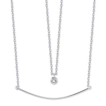 推荐Cubic Zirconia Pendant & Curved Bar Layered Necklace in Sterling Silver, 16" + 2" extender商品