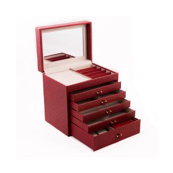 商品Ostrich Jewelry Chest with Removable Travel Case, 5 Drawers and Top Tray with Mirror图片