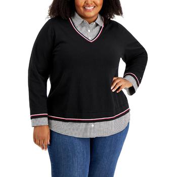 Tommy Hilfiger | Tommy Hilfiger Womens Plus Layered Look V-Neck Pullover Sweater商品图片,5折, 独家减免邮费