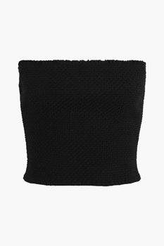 Alice + Olivia | Penelope cropped strapless smocked linen-blend top商品图片,3折
