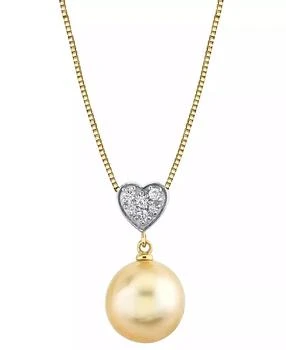 Macy's | Cultured Golden South Sea Pearl (10mm) & Diamond Accent Heart 18" Pendant Necklace in 14k Gold,商家Macy's,价格¥2764