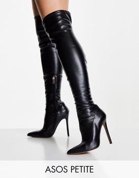 ASOS | ASOS DESIGN Petite Koko heeled over the knee boots in black商品图片,