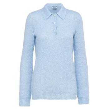 Prada | 【预售3-7天】PRADA/普拉达 21年秋冬 女士天蓝色修身马海毛长袖Polo衫P24L1I_1ZOJ_F0012_S_212商品图片,7.9折, 包邮包税