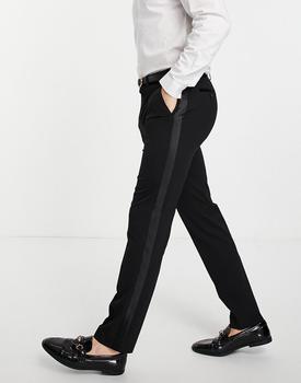 product Topman skinny tuxedo trousers in black image